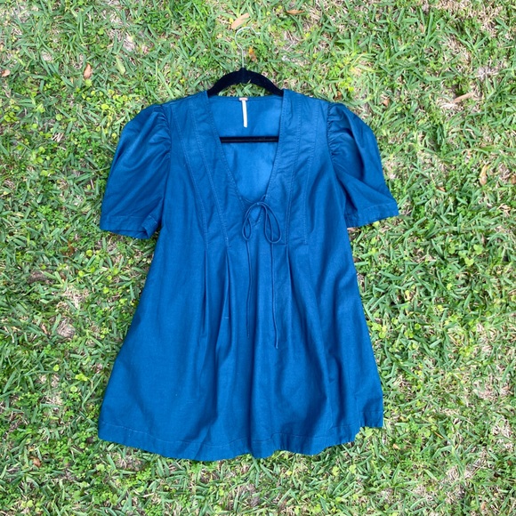 FREE PEOPLE Adelle Teal Blue Mini Dress Tunic—Size XS - Picture 13 of 16